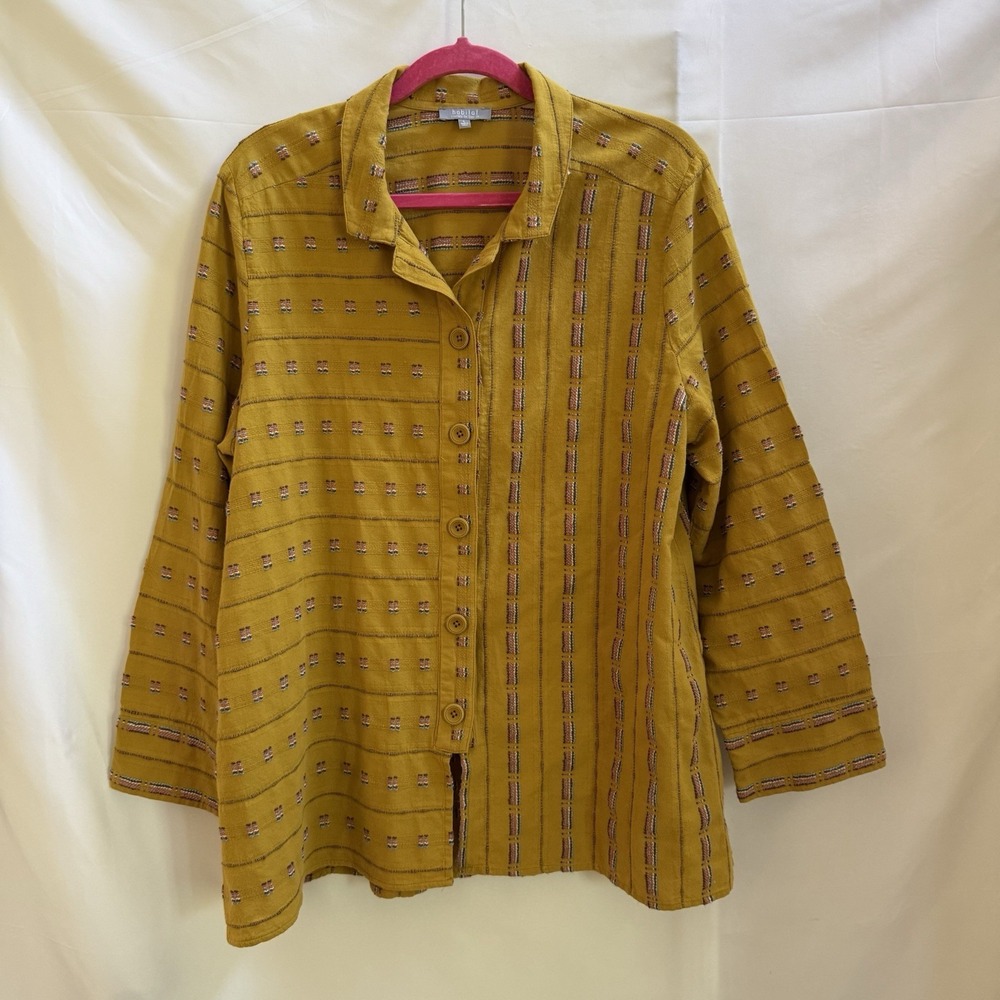 Habitat Clothes to Live in Women's Textured Button Shirt Sz L Lagenlook